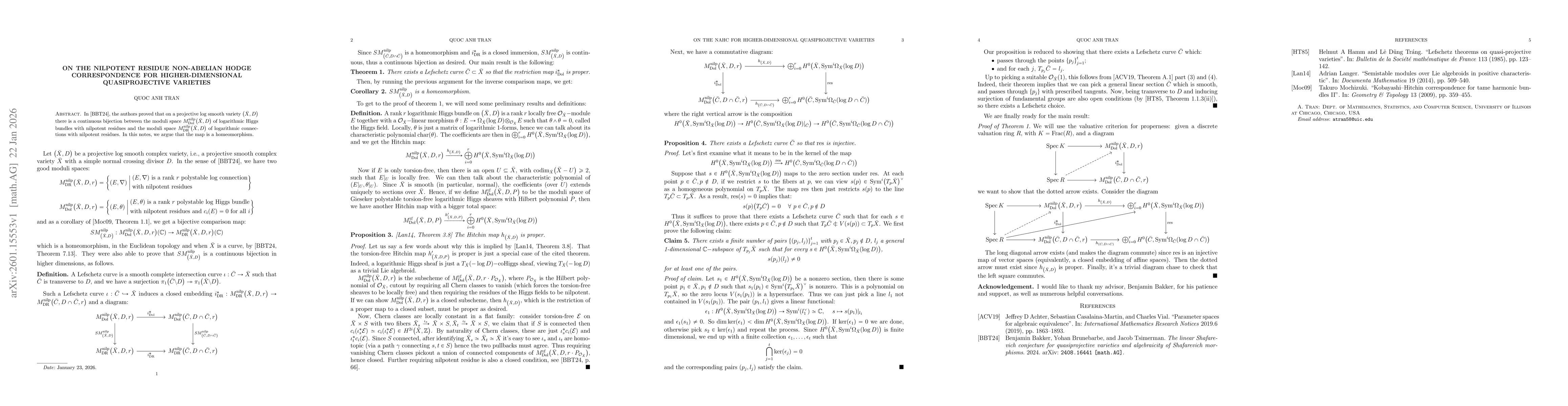 Thumbnail for On the nilpotent residue non-abelian Hodge correspondence for higher-dimensional quasiprojective varieties