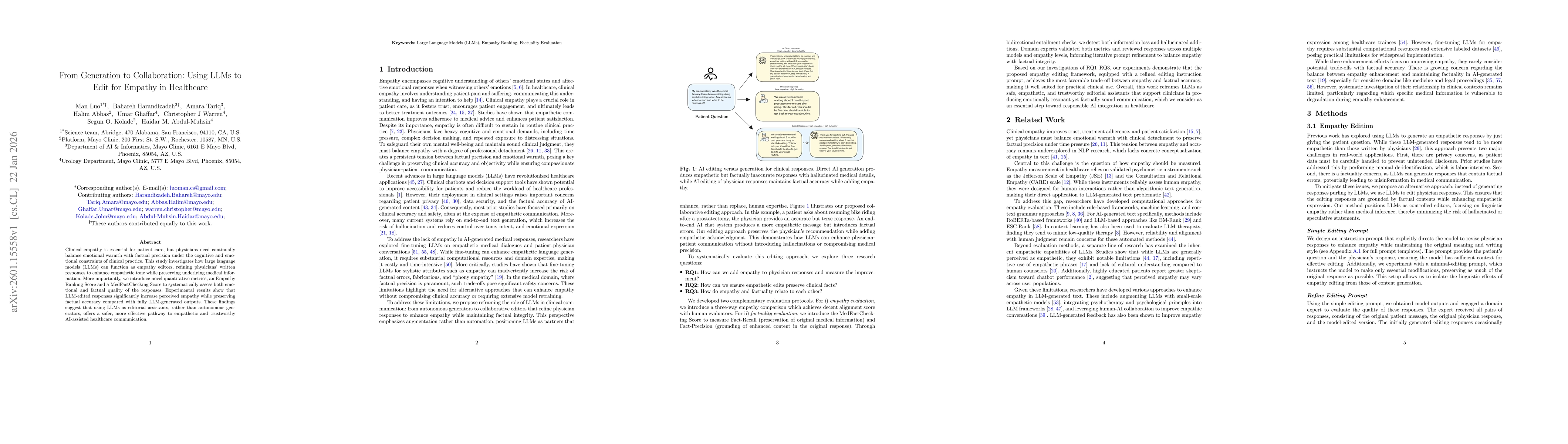 Thumbnail for From Generation to Collaboration: Using LLMs to Edit for Empathy in Healthcare