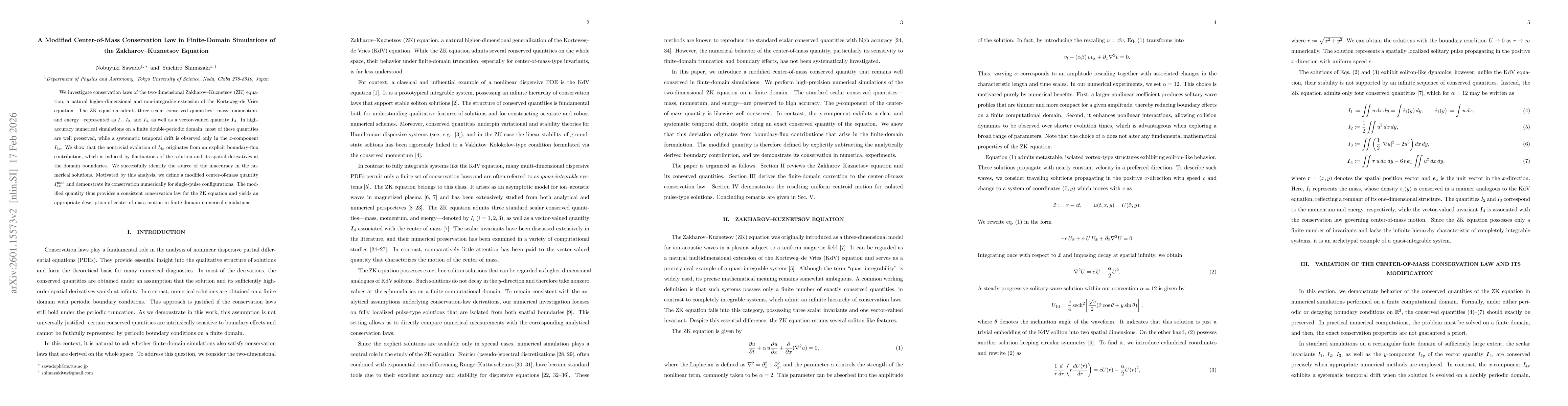 Thumbnail for A Modified Center-of-Mass Conservation Law in Finite-Domain Simulations of the Zakharov--Kuznetsov Equation