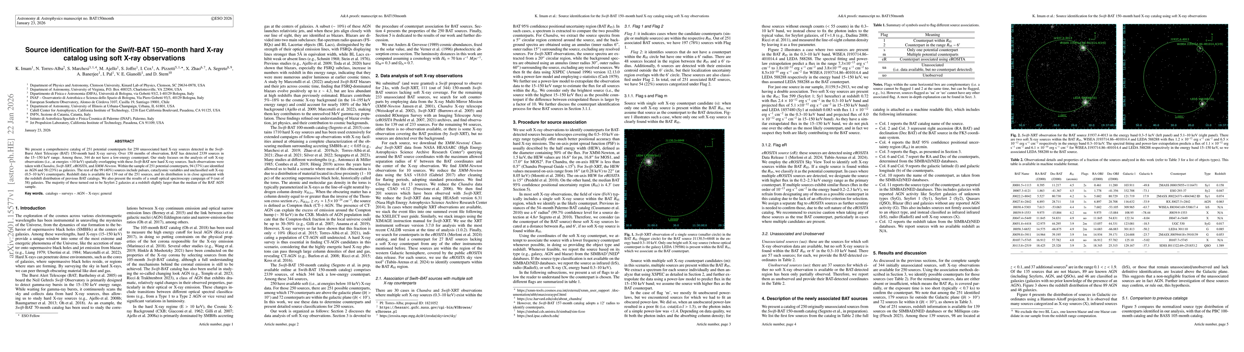 Thumbnail for Source identification for the Swift-BAT 150-month hard X-ray catalog using soft X-ray observations