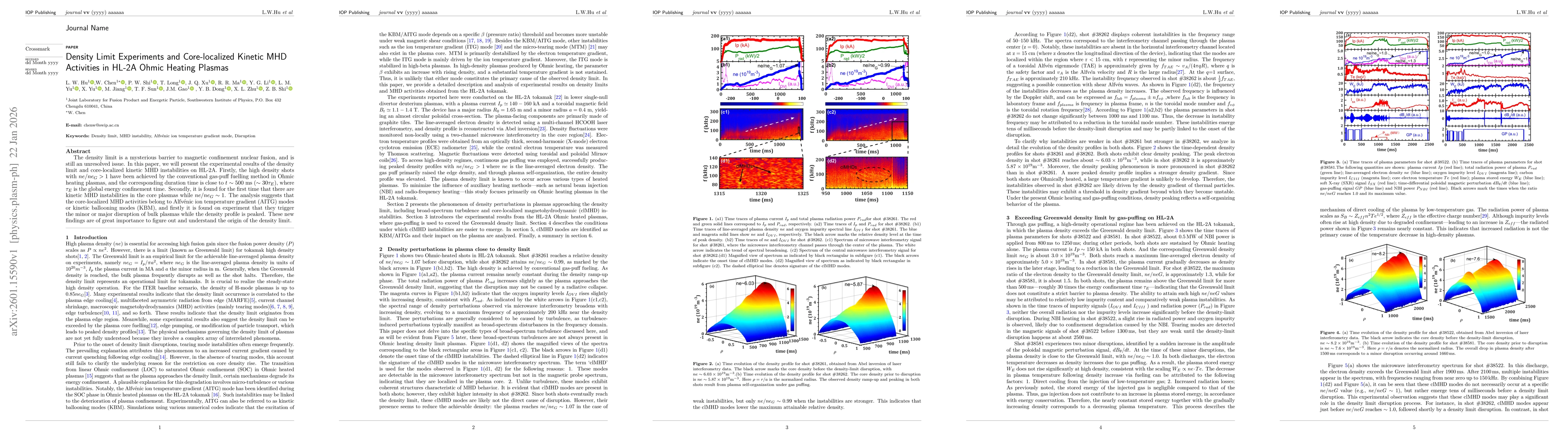 Thumbnail for Density Limit Experiments and Core-localized Kinetic MHD Activities in HL-2A Ohmic Heating Plasmas
