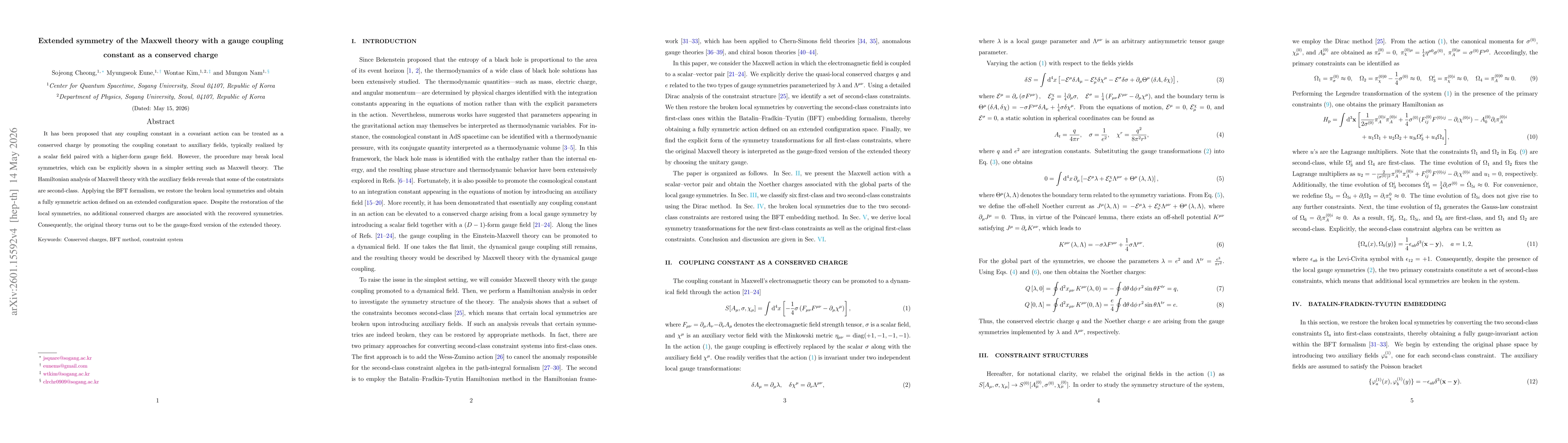 Thumbnail for Extended symmetry of the Maxwell theory with a gauge coupling constant as a conserved charge
