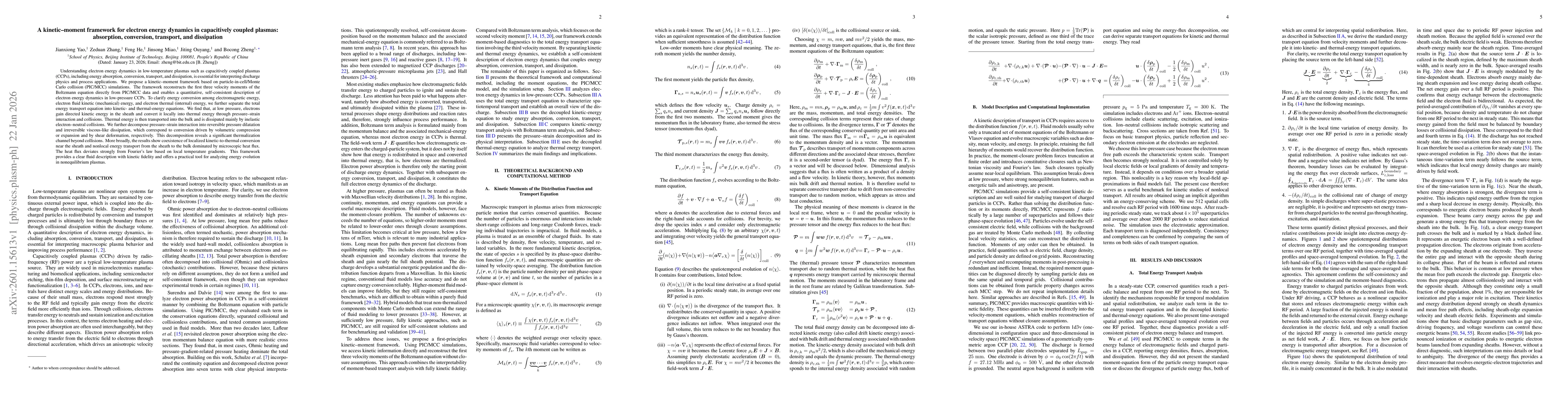 Thumbnail for A kinetic-moment framework for electron energy dynamics in capacitively coupled plasmas: absorption, conversion, transport, and dissipation