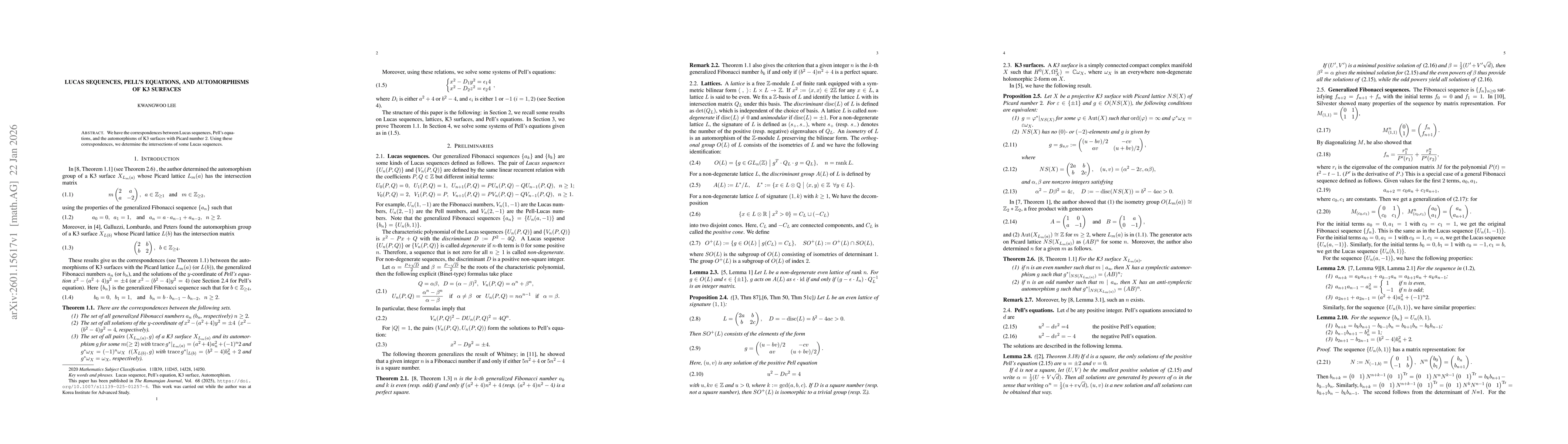 Thumbnail for Lucas sequences, Pell's equations, and automorphisms of K3 surfaces