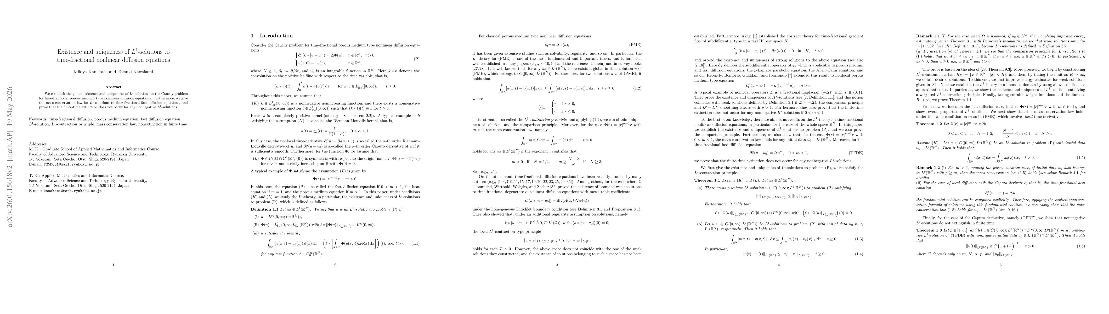 Thumbnail for Existence and uniqueness of $L^1$-solutions to time-fractional nonlinear diffusion equations