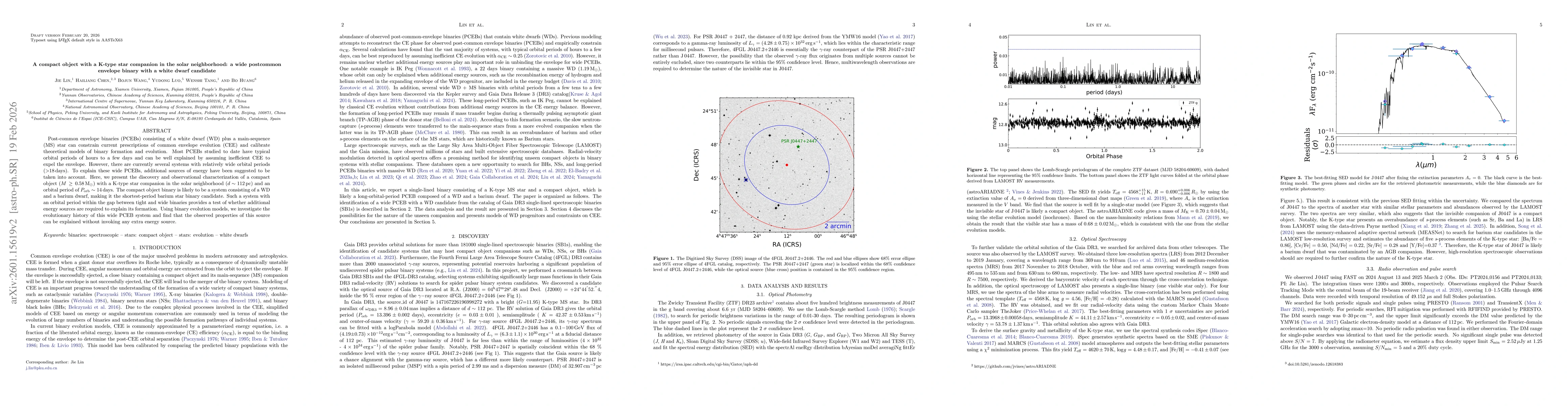 Thumbnail for A compact object with a K type star companion in the solar neighborhood: a wide post common envelope binary with a white dwarf candidate