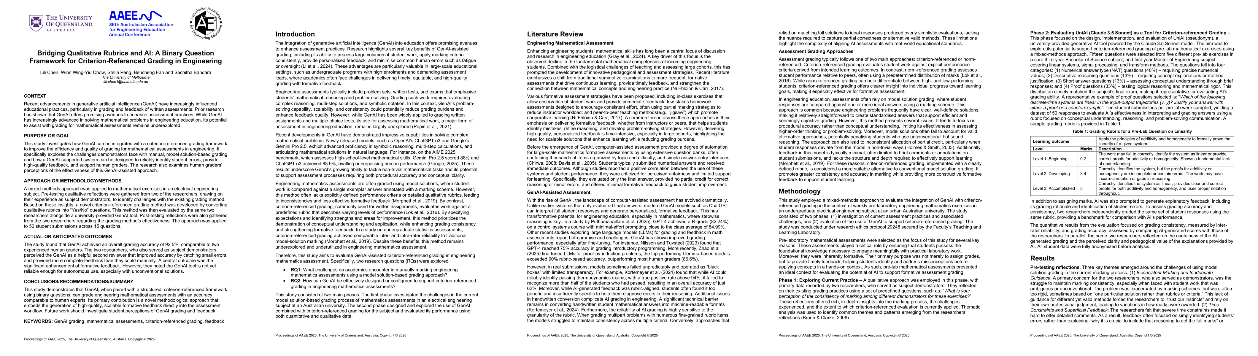 Thumbnail for Bridging Qualitative Rubrics and AI: A Binary Question Framework for Criterion-Referenced Grading in Engineering