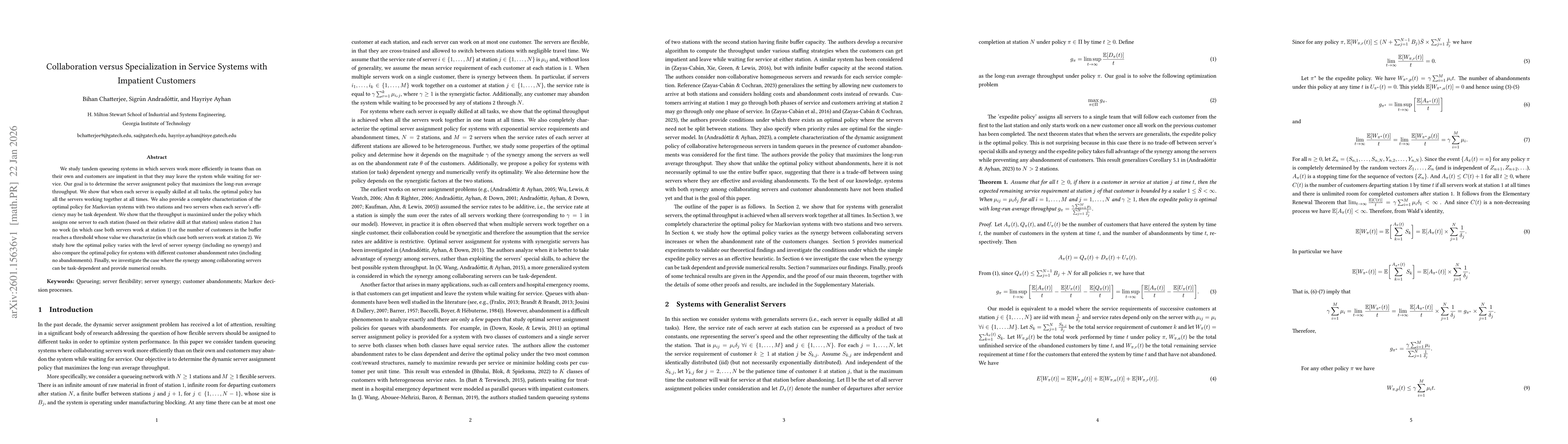 Thumbnail for Collaboration versus Specialization in Service Systems with Impatient Customers