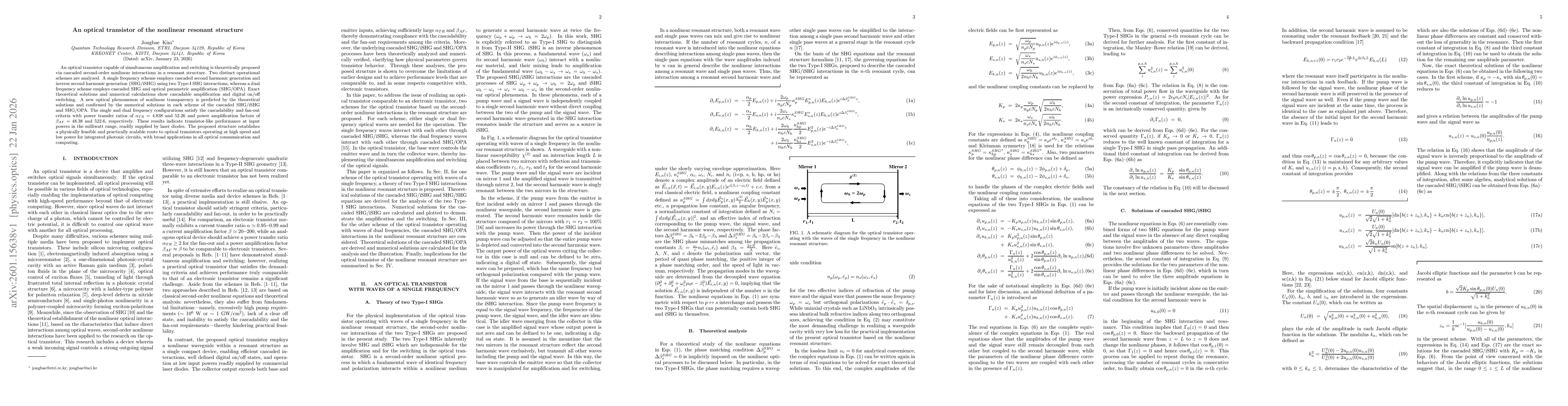 Thumbnail for An optical transistor of the nonlinear resonant structure