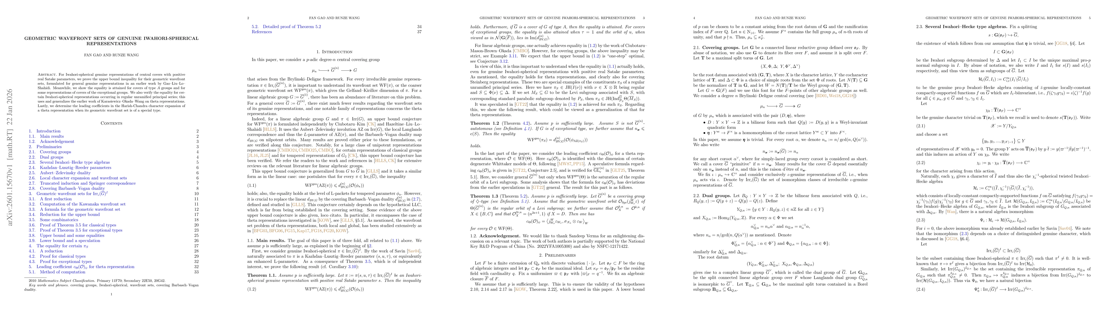 Thumbnail for Geometric wavefront sets of genuine Iwahori-spherical representations
