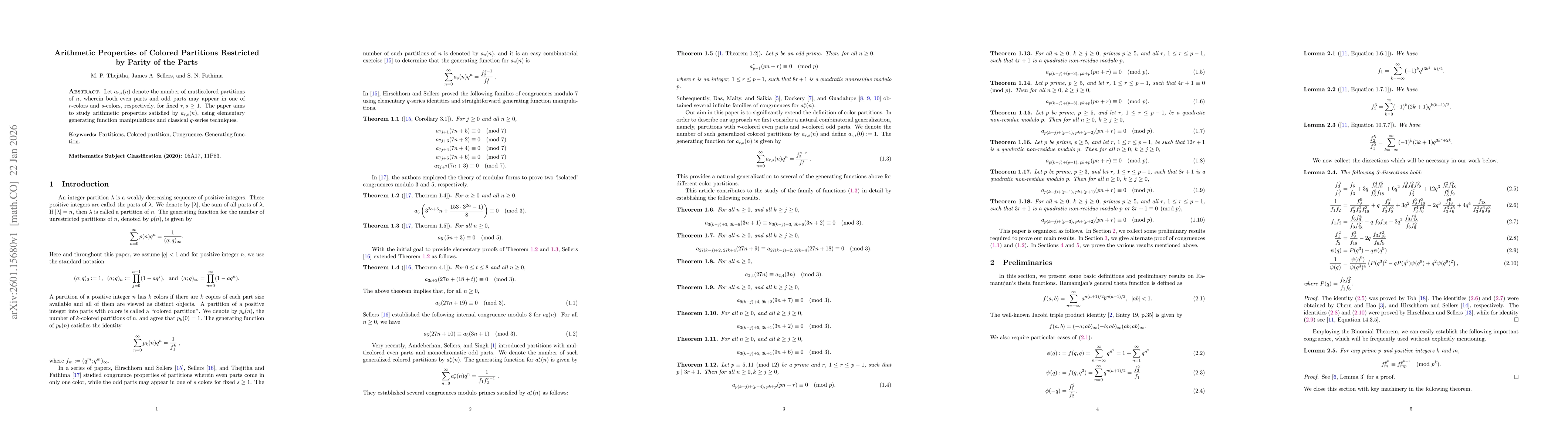 Thumbnail for Arithmetic Properties of Colored Partitions Restricted by Parity of the Parts