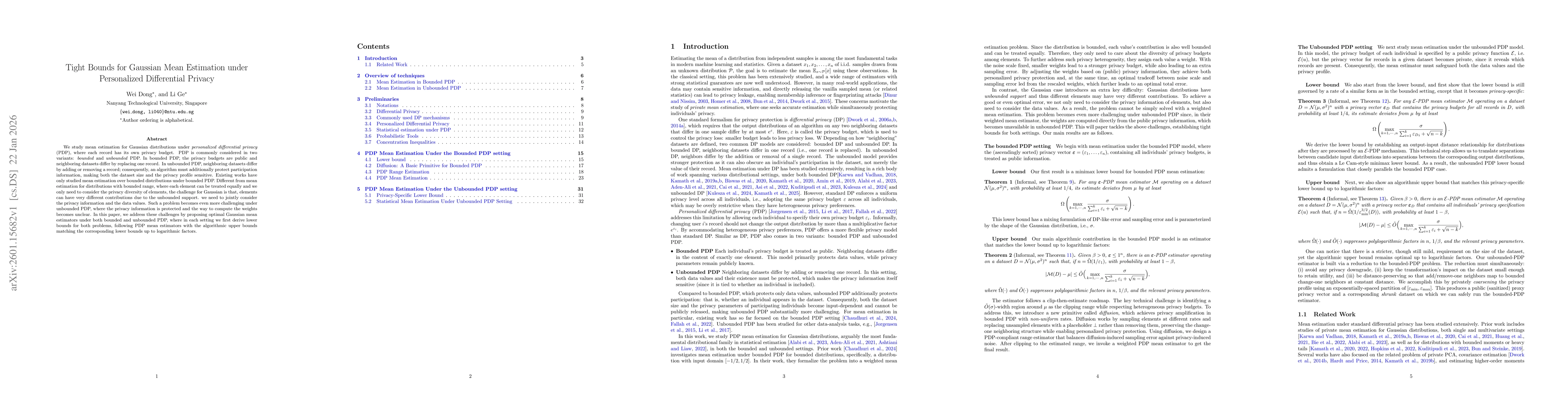 Thumbnail for Tight Bounds for Gaussian Mean Estimation under Personalized Differential Privacy