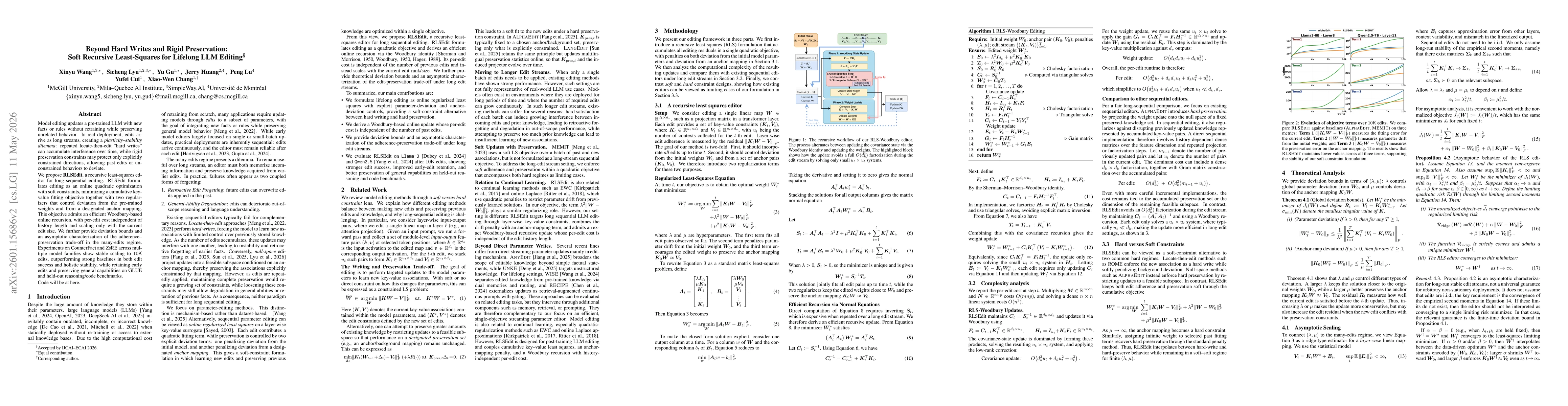 Thumbnail for Beyond Hard Writes and Rigid Preservation: Soft Recursive Least-Squares for Lifelong LLM Editing