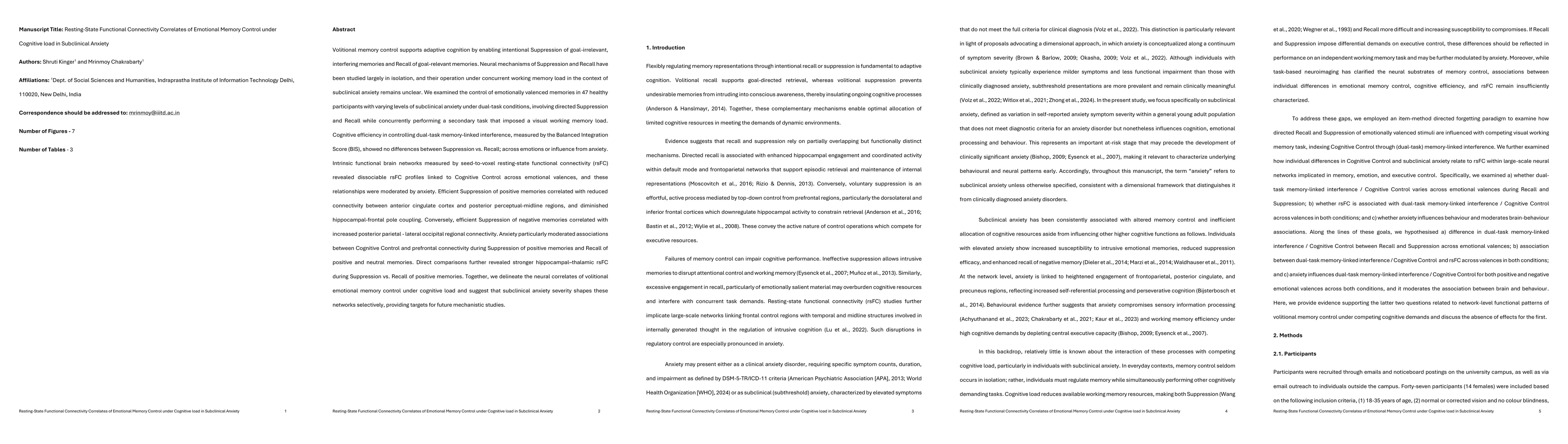 Thumbnail for Resting-State Functional Connectivity Correlates of Emotional Memory Control under Cognitive load in Subclinical Anxiety
