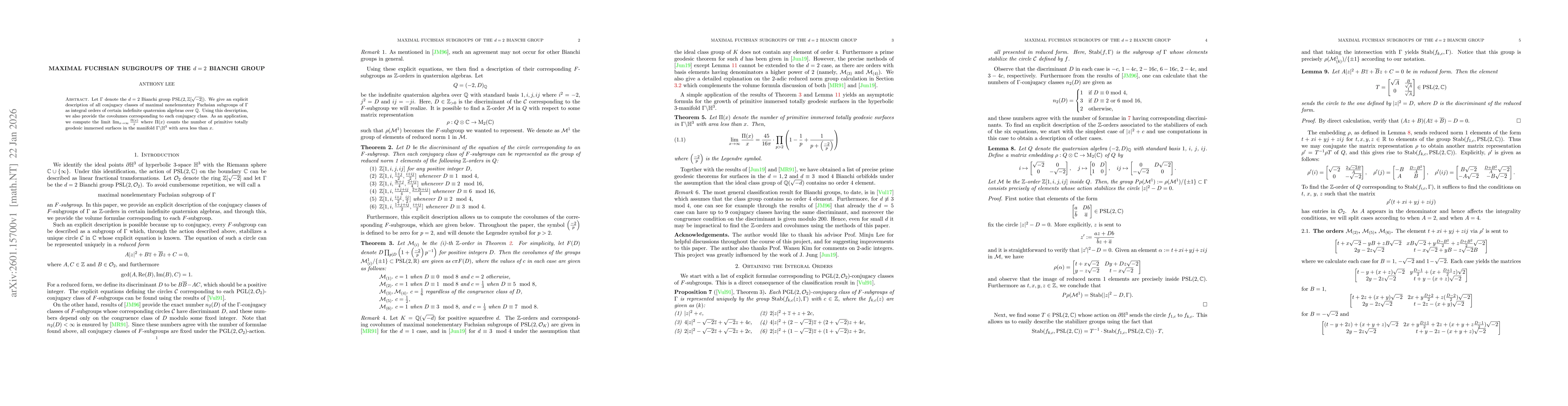 Thumbnail for Maximal Fuchsian subgroups of the $d=2$ Bianchi group