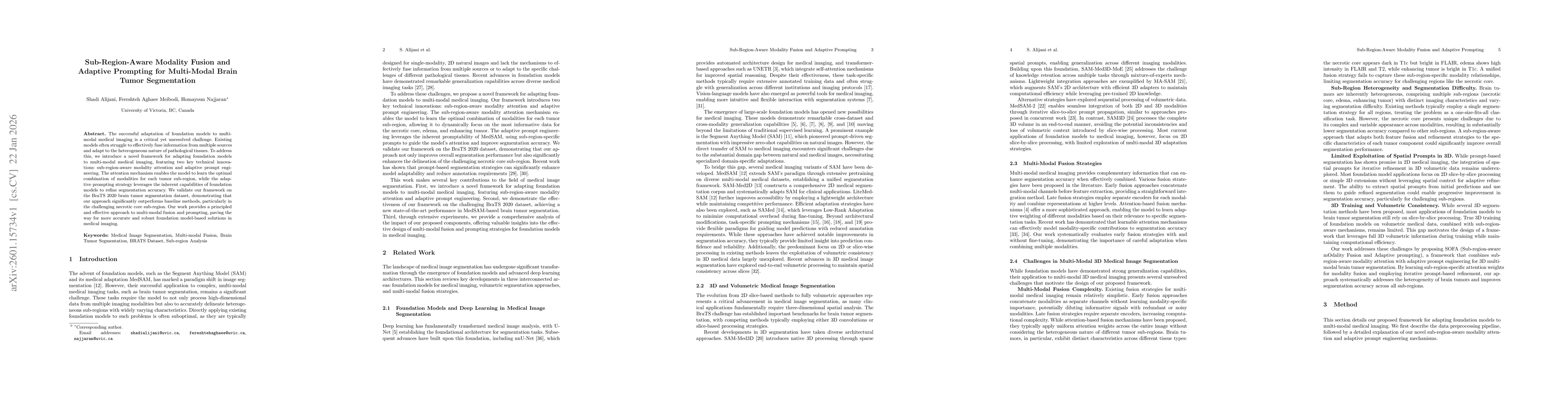 Thumbnail for Sub-Region-Aware Modality Fusion and Adaptive Prompting for Multi-Modal Brain Tumor Segmentation