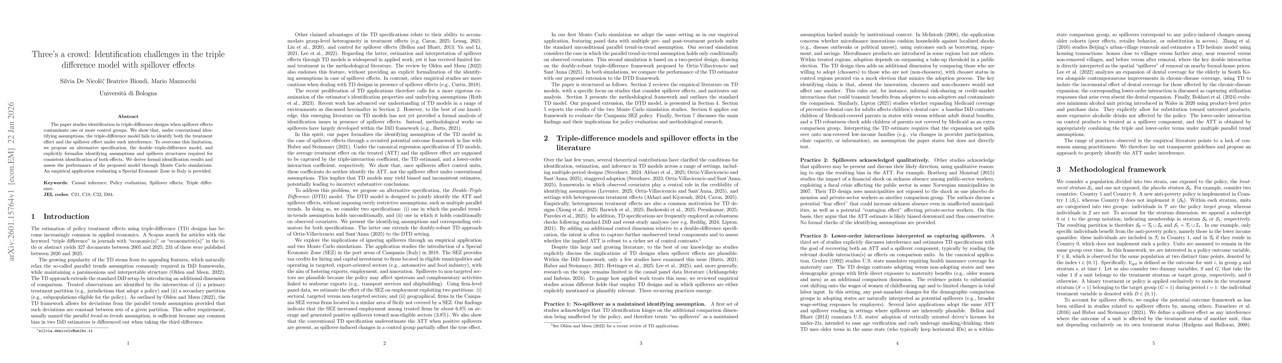 Thumbnail for Three's a crowd: Identification challenges in the triple difference model with spillover effects