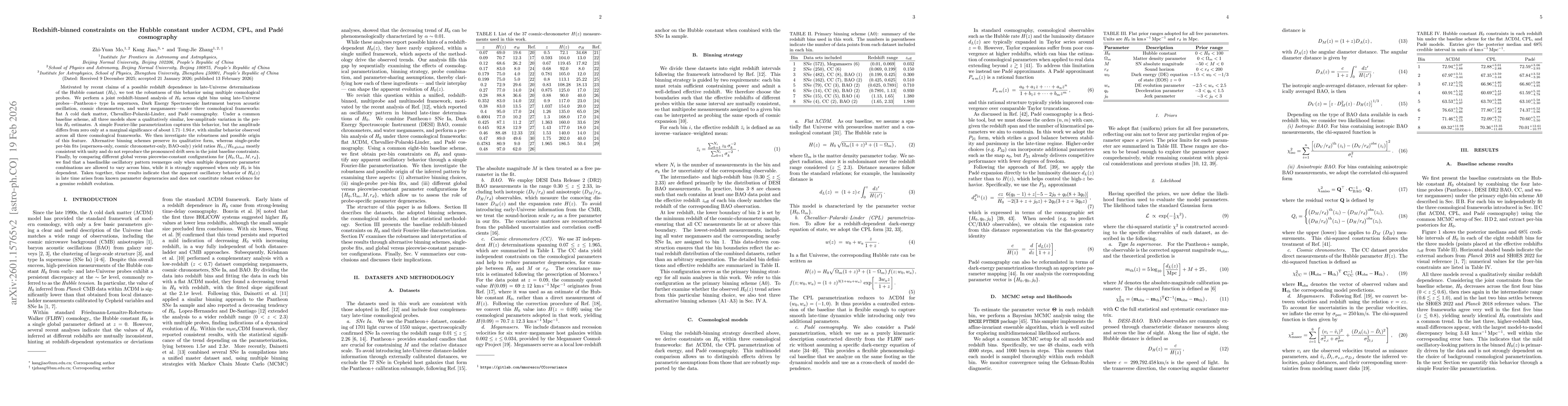Thumbnail for Redshift-Binned Constraints on the Hubble Constant under $Λ$CDM, CPL, and Padé Cosmography