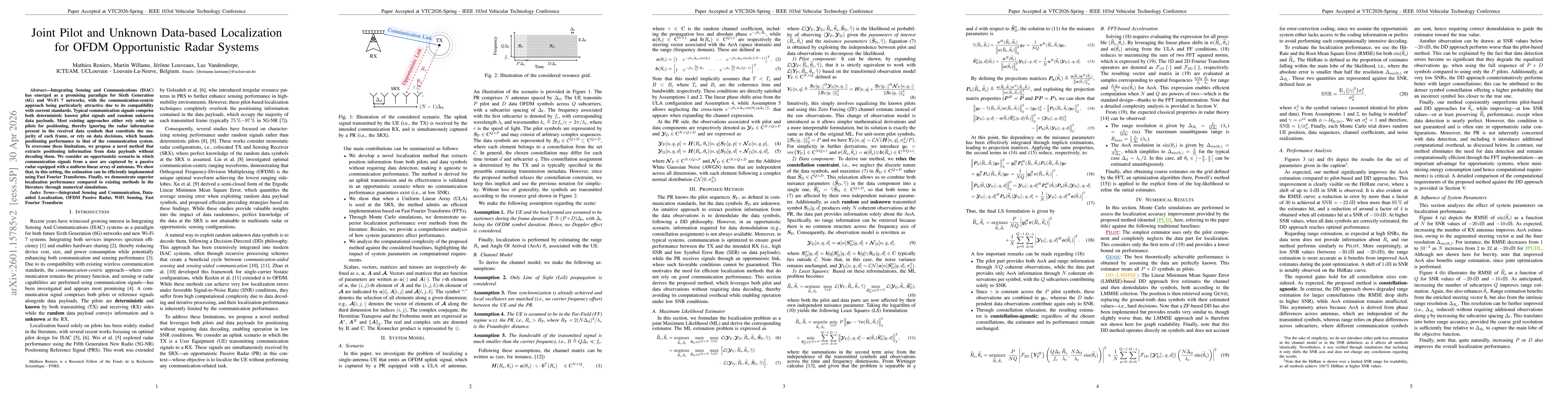 Thumbnail for Joint Pilot and Unknown Data-based Localization for OFDM Opportunistic Radar Systems
