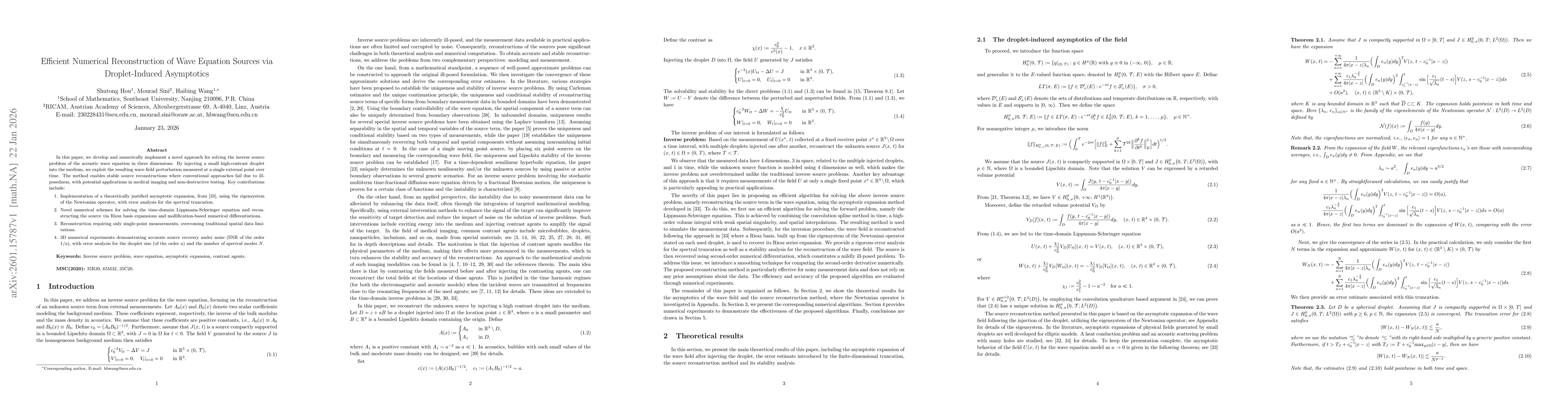 Thumbnail for Efficient Numerical Reconstruction of Wave Equation Sources via Droplet-Induced Asymptotics