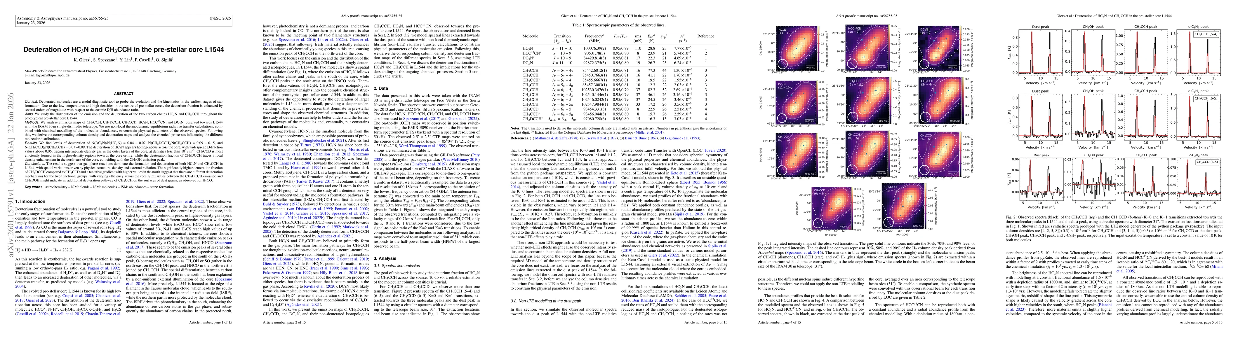 Thumbnail for Deuteration of HC3N and CH3CCH in the pre-stellar core L1544