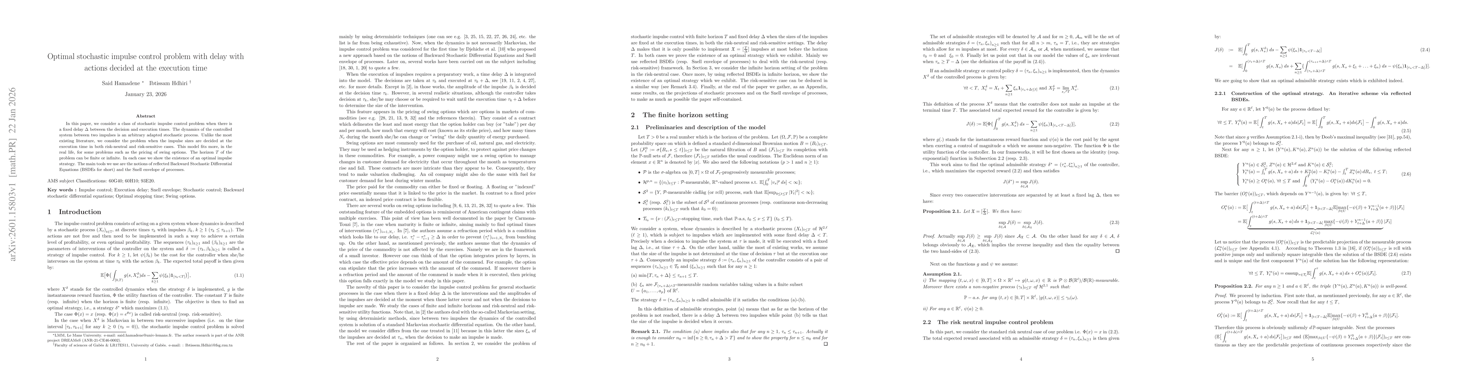 Thumbnail for Optimal stochastic impulse control problem with delay with actions decided at the execution time
