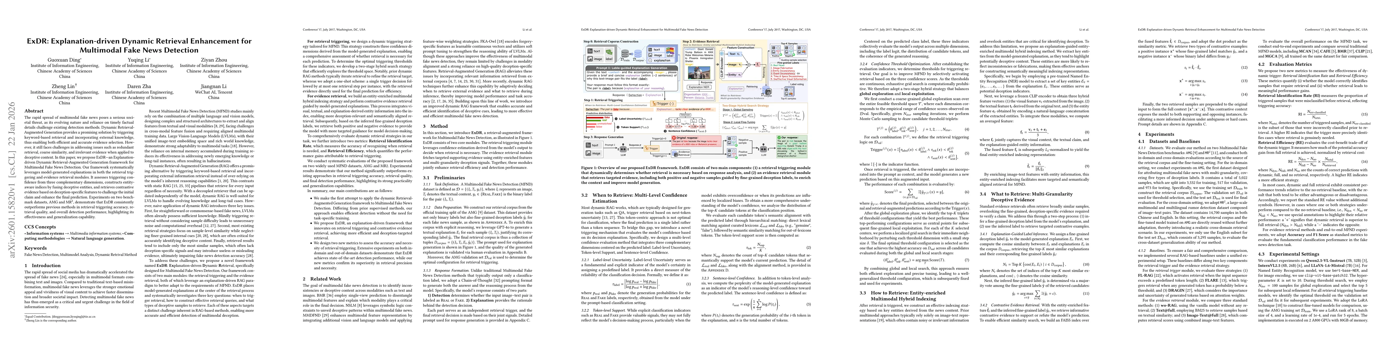Thumbnail for ExDR: Explanation-driven Dynamic Retrieval Enhancement for Multimodal Fake News Detection