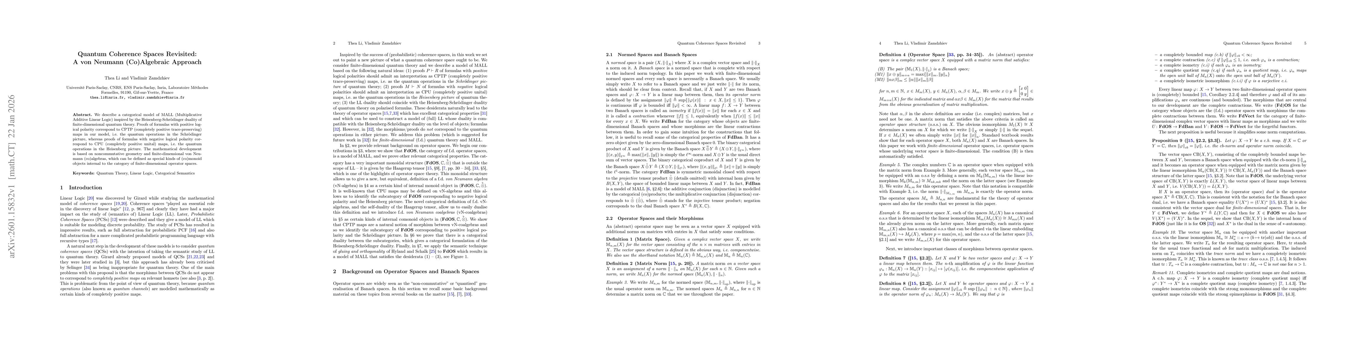 Thumbnail for Quantum Coherence Spaces Revisited: A von Neumann (Co)Algebraic Approach