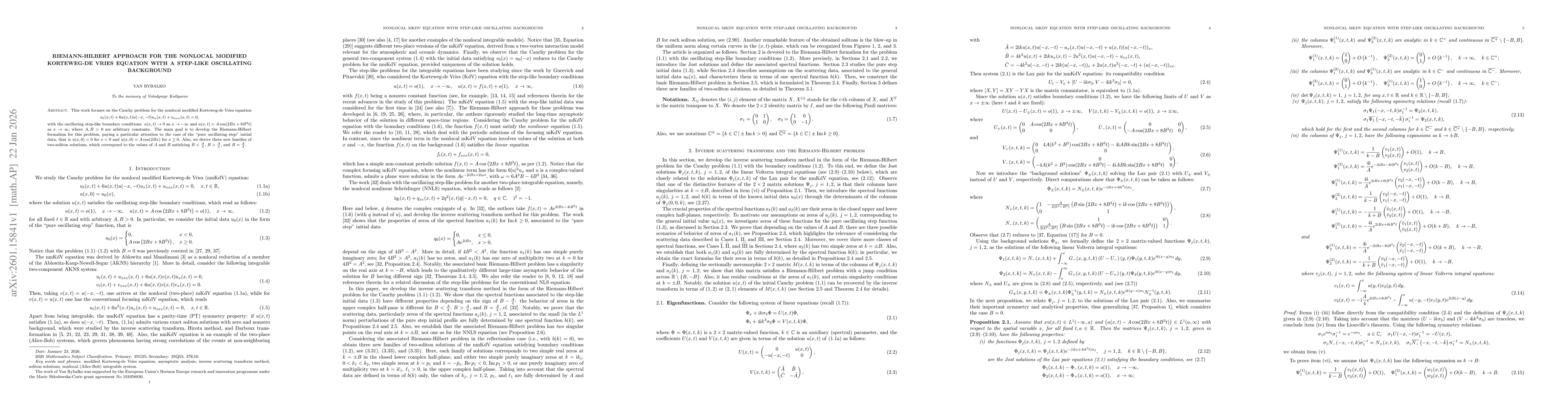 Thumbnail for Riemann-Hilbert approach for the nonlocal modified Korteweg-de Vries equation with a step-like oscillating background