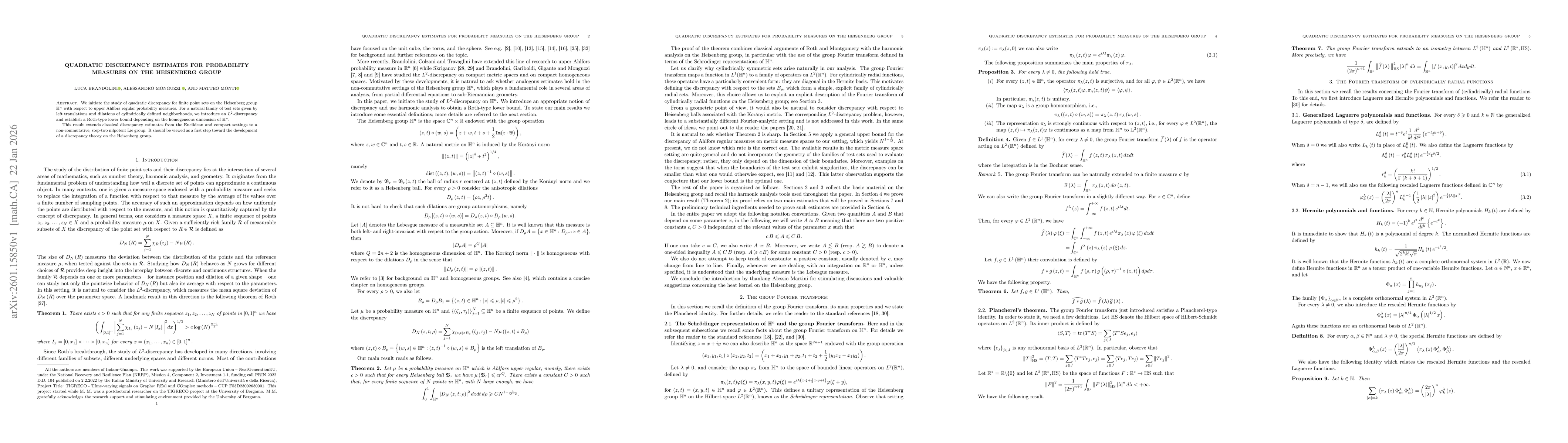 Thumbnail for Quadratic discrepancy estimates for probability measures on the Heisenberg group