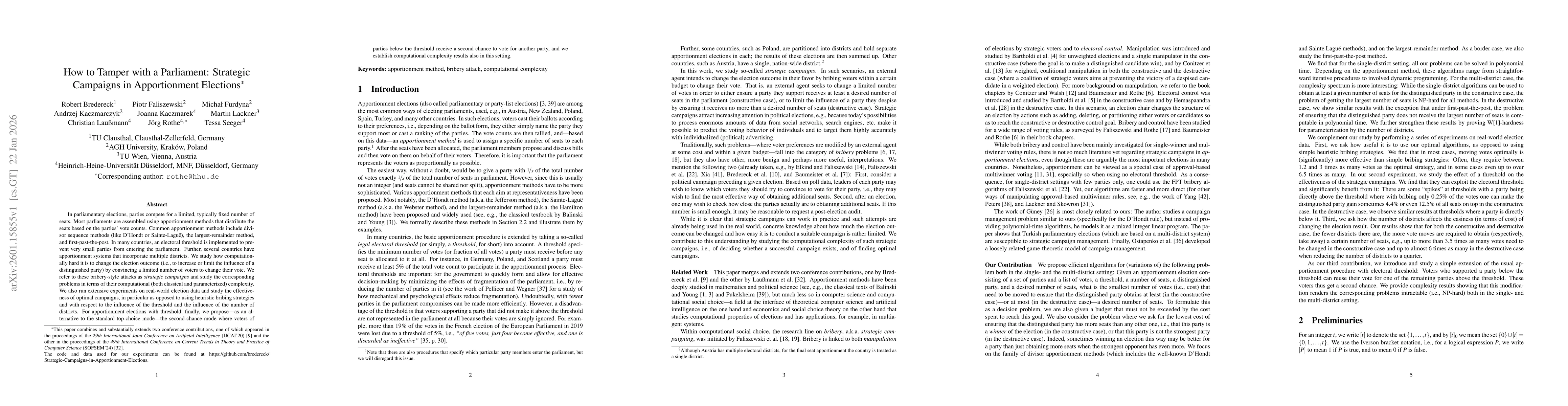 Thumbnail for How to Tamper with a Parliament: Strategic Campaigns in Apportionment Elections