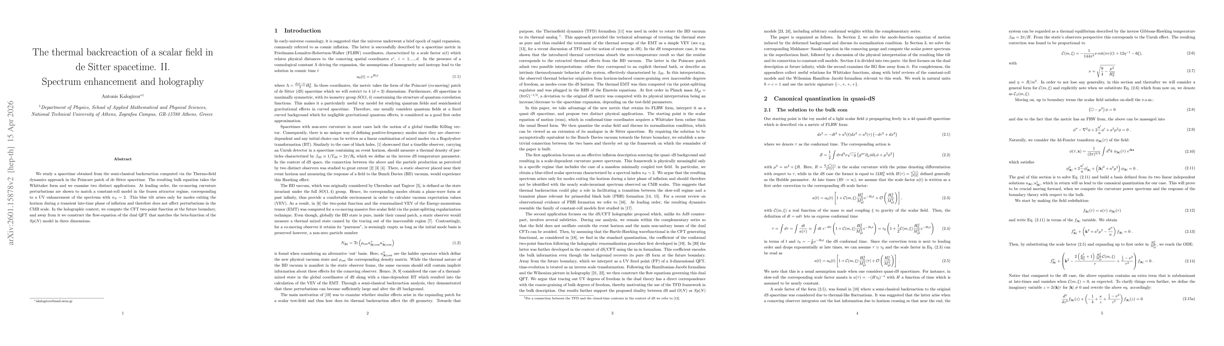 Thumbnail for The thermal backreaction of a scalar field in dS spacetime. II. Spectrum enhancement and holography