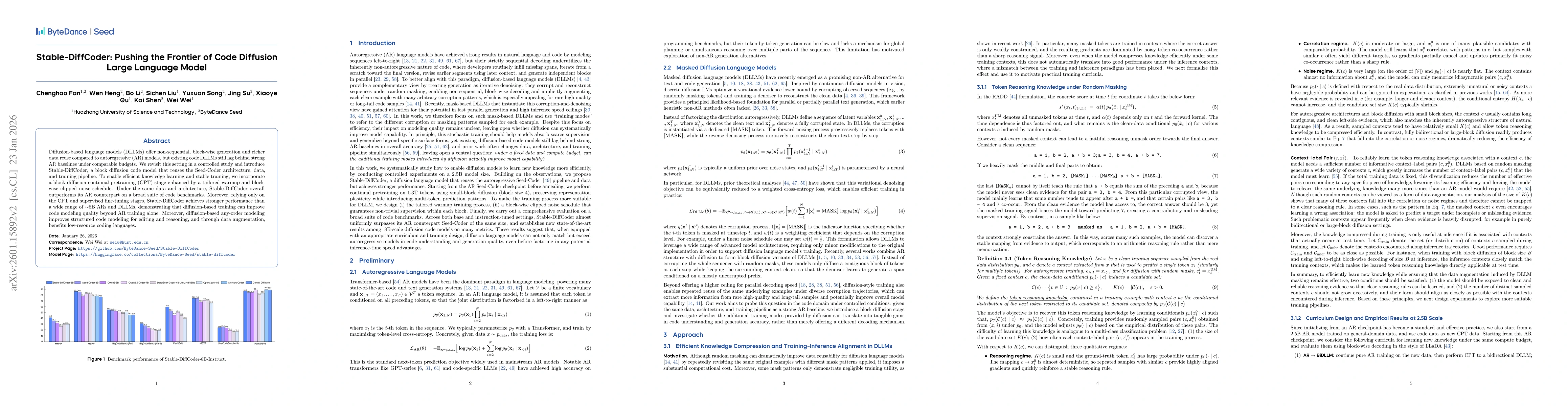 Thumbnail for Stable-DiffCoder: Pushing the Frontier of Code Diffusion Large Language Model