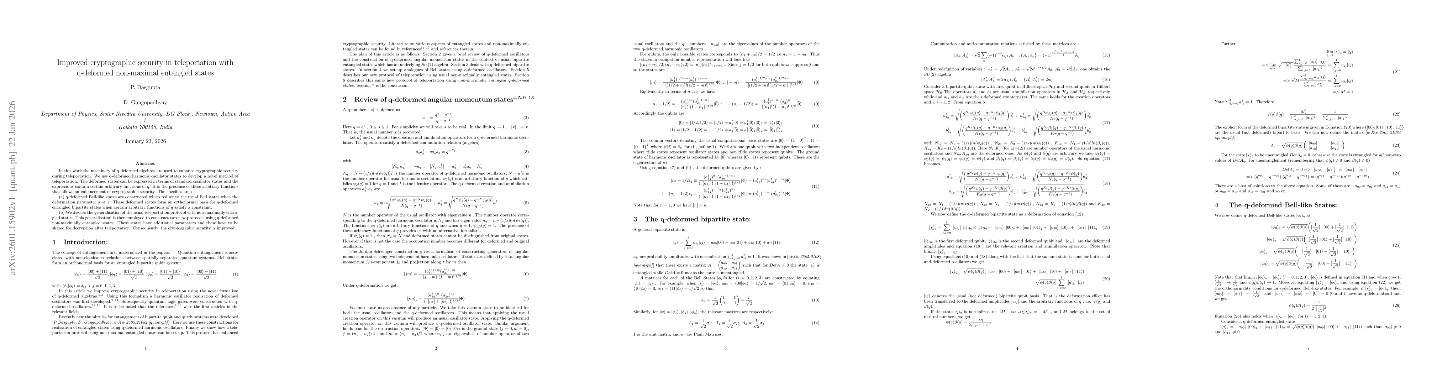 Thumbnail for Improved cryptographic security in teleportation with q-deformed non-maximal entangled states