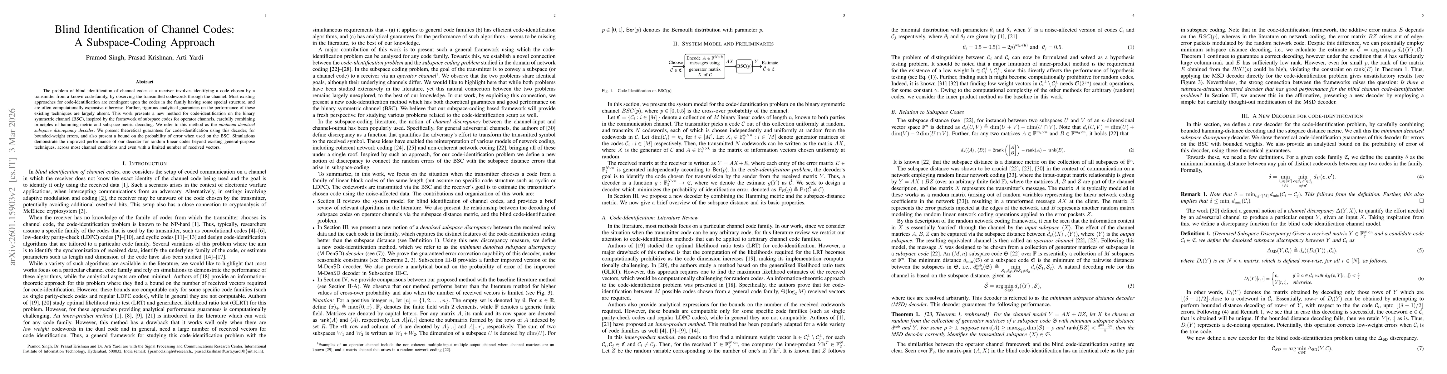 Thumbnail for Blind Identification of Channel Codes: A Subspace-Coding Approach