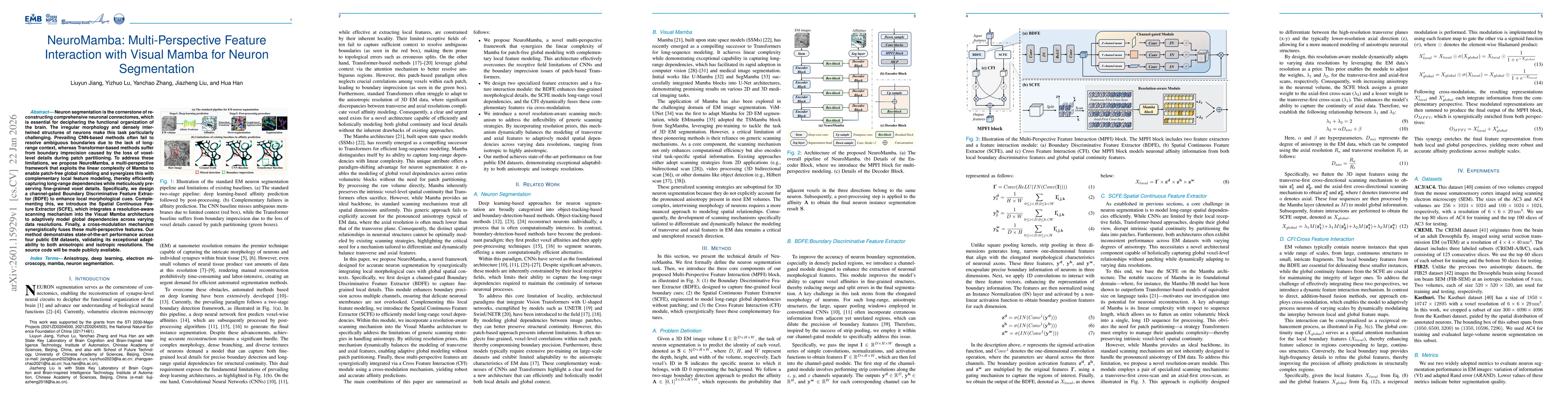 Thumbnail for NeuroMamba: Multi-Perspective Feature Interaction with Visual Mamba for Neuron Segmentation