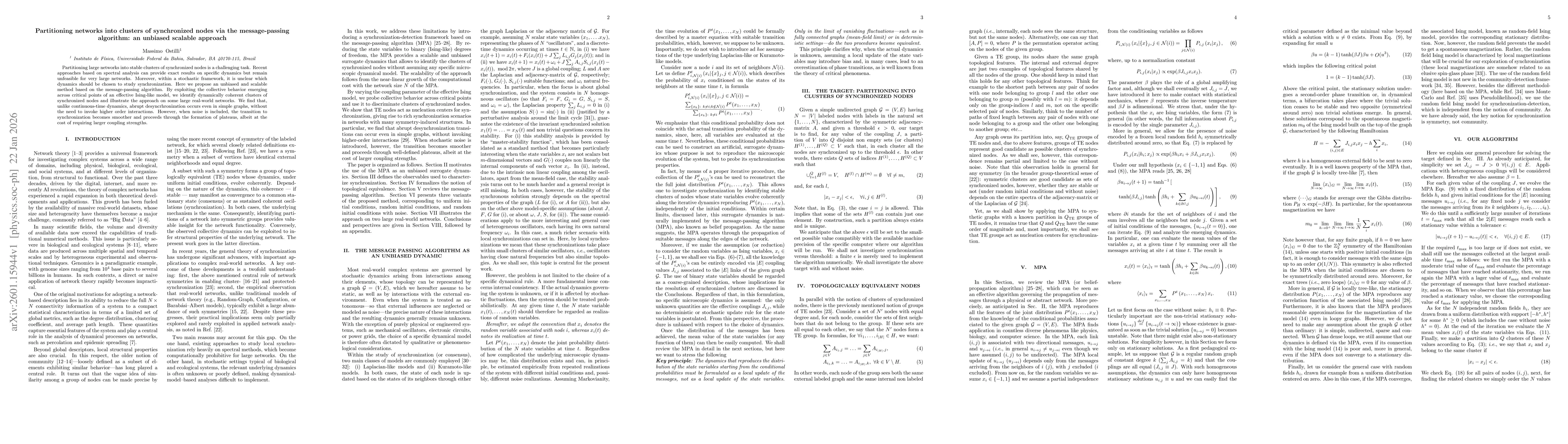 Thumbnail for Partitioning networks into clusters of synchronized nodes via the message-passing algorithm: an unbiased scalable approach