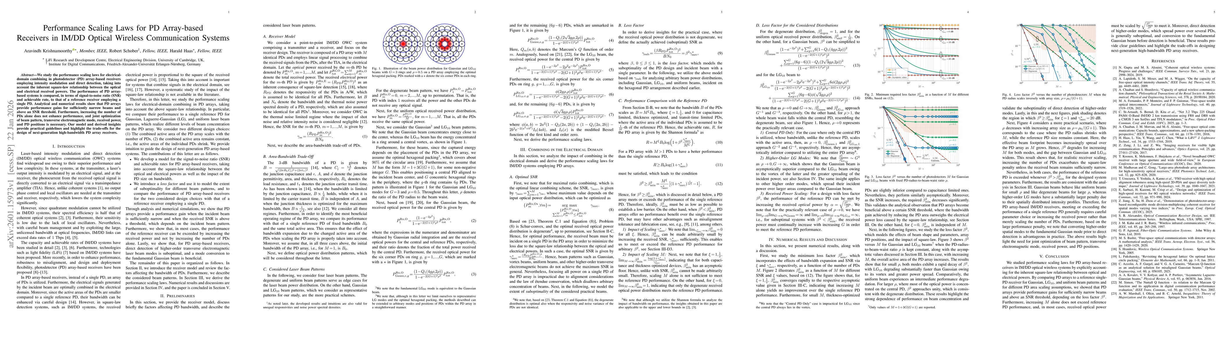 Thumbnail for Performance Scaling Laws for PD Array-based Receivers in IM/DD Optical Wireless Communication Systems