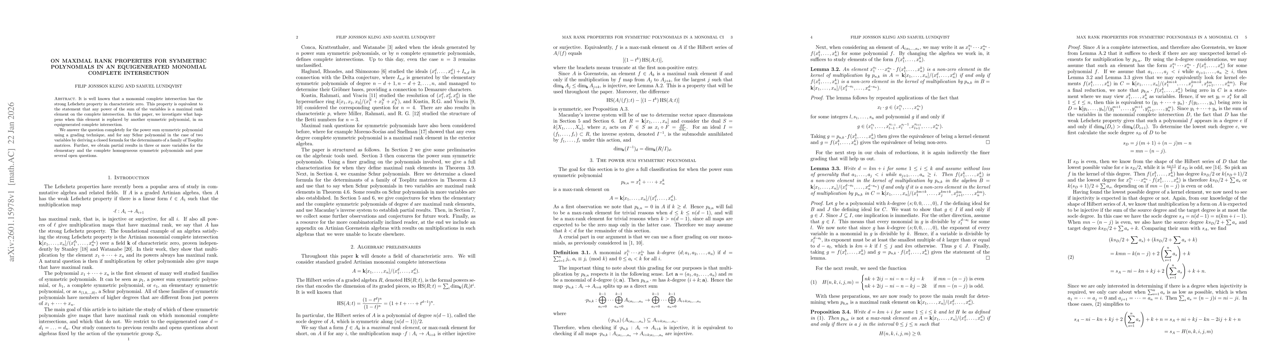 Thumbnail for On maximal rank properties for symmetric polynomials in an equigenerated monomial complete intersection