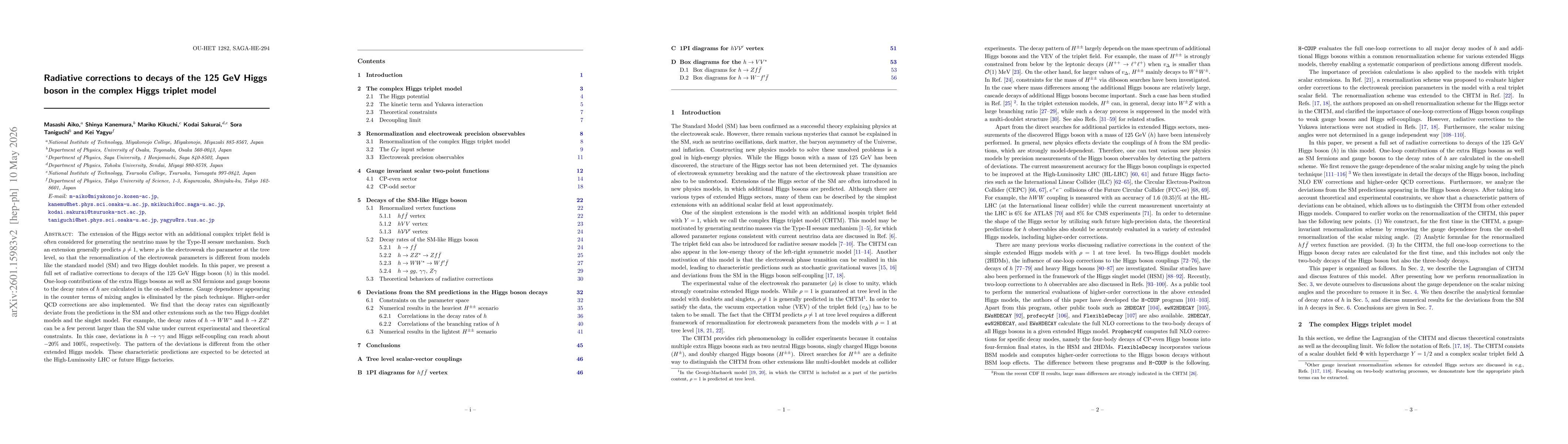 Thumbnail for Radiative corrections to decays of the 125 GeV Higgs boson in the complex Higgs triplet model