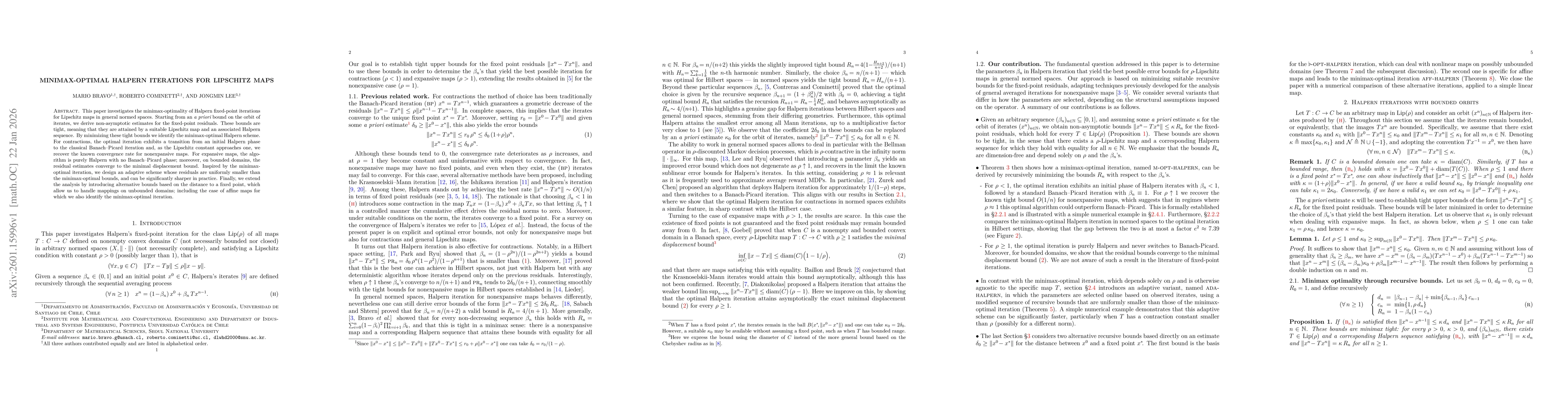 Thumbnail for Minimax-optimal Halpern iterations for Lipschitz maps