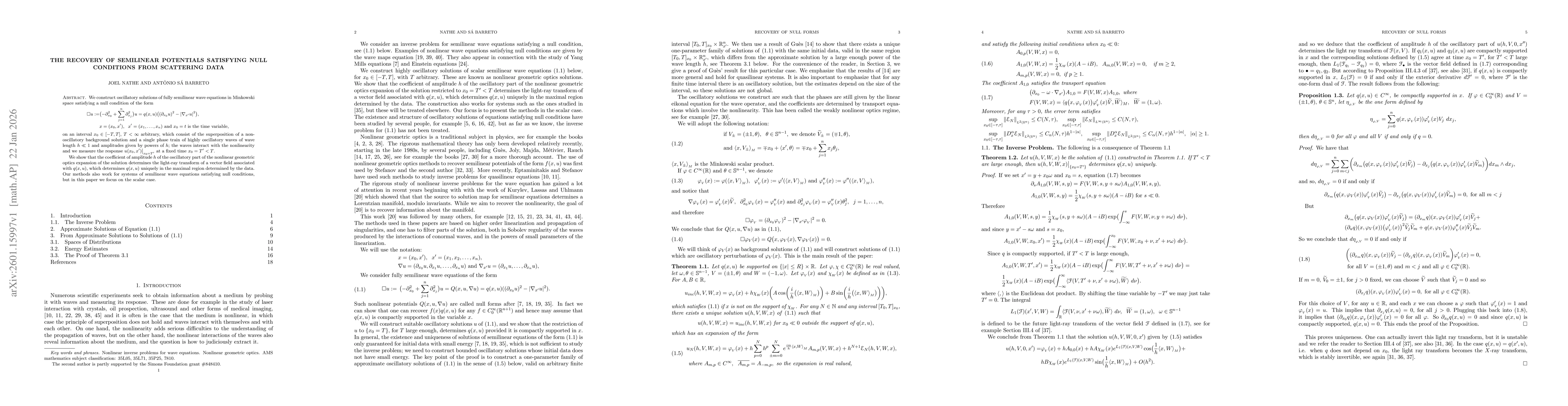 Thumbnail for The Recovery of Semilinear Potentials Satisfying Null Conditions From Scattering Data