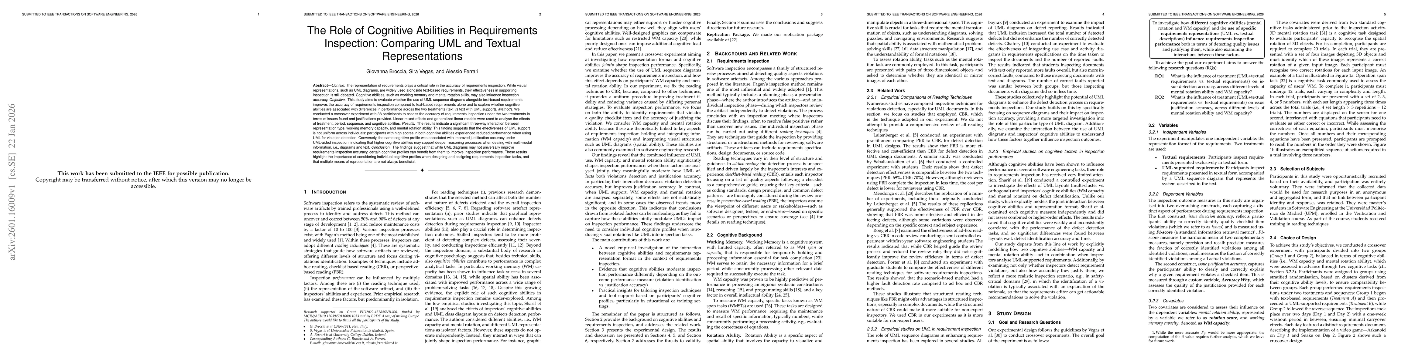 Thumbnail for The Role of Cognitive Abilities in Requirements Inspection: Comparing UML and Textual Representations