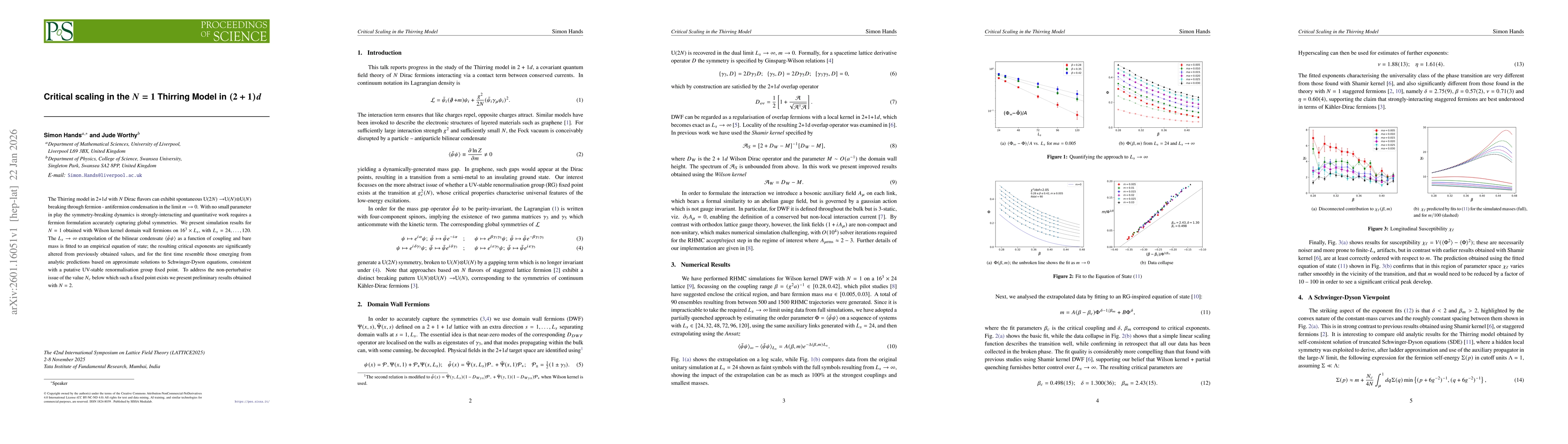 Thumbnail for Critical scaling in the $N=1$ Thirring Model in $(2+1)d$