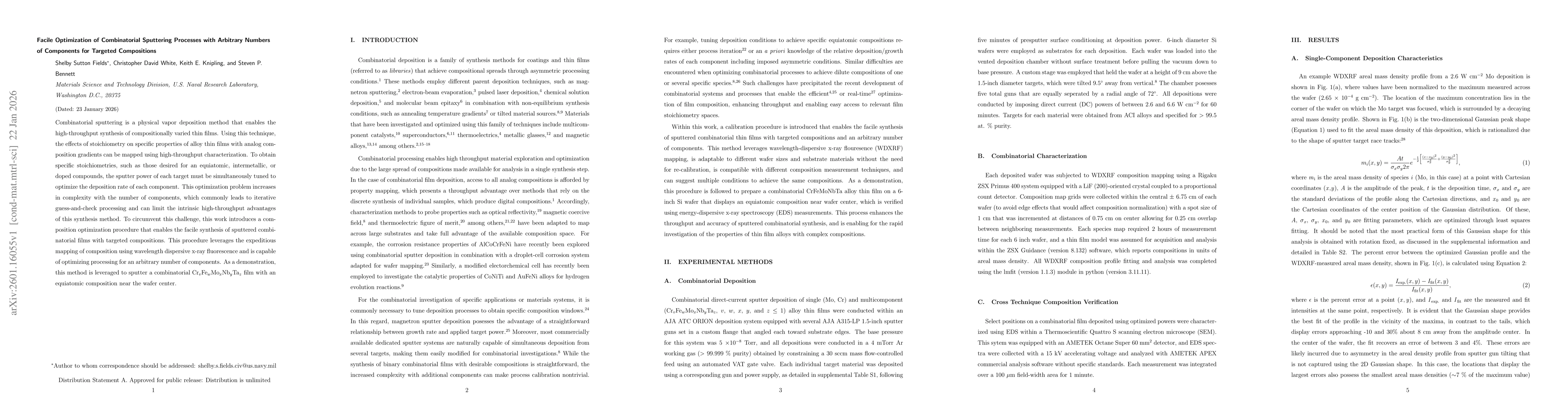 Thumbnail for Facile Optimization of Combinatorial Sputtering Processes with Arbitrary Numbers of Components for Targeted Compositions