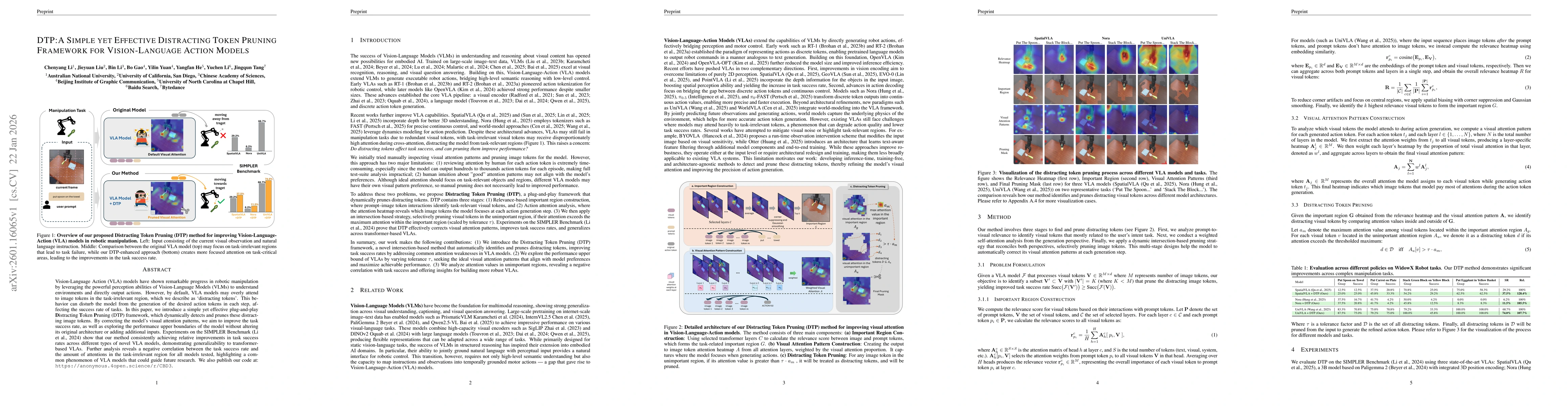 Thumbnail for DTP: A Simple yet Effective Distracting Token Pruning Framework for Vision-Language Action Models