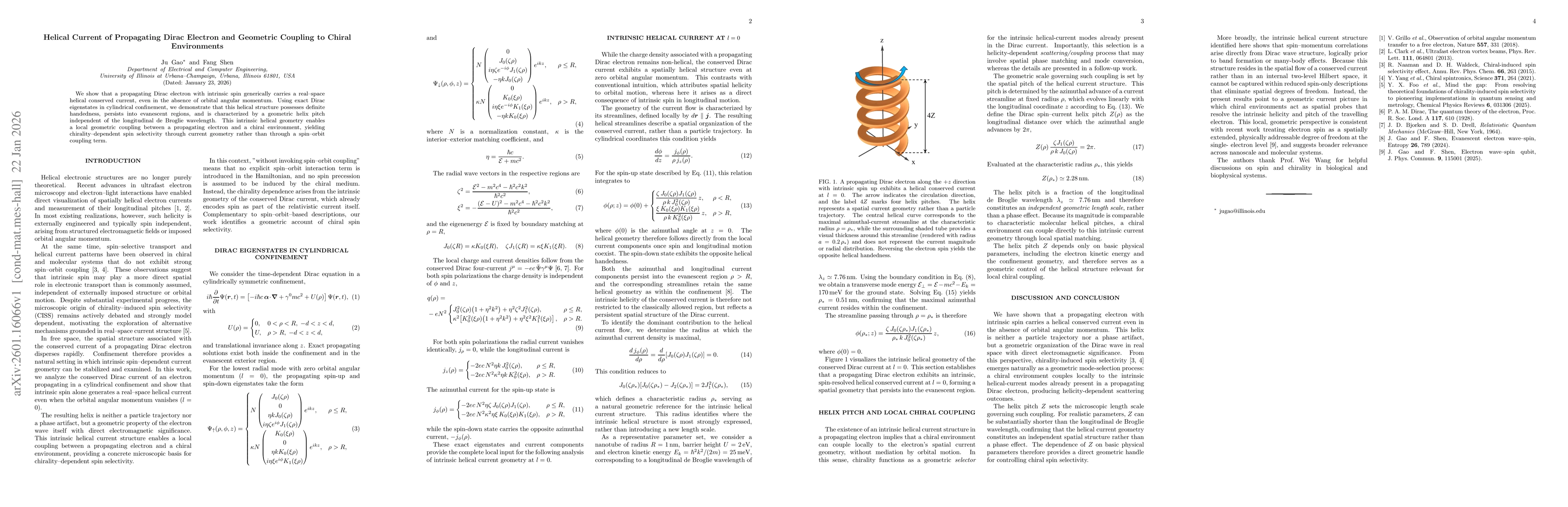 Thumbnail for Helical Current of Propagating Dirac Electrons and Geometric Coupling to Chiral Environments