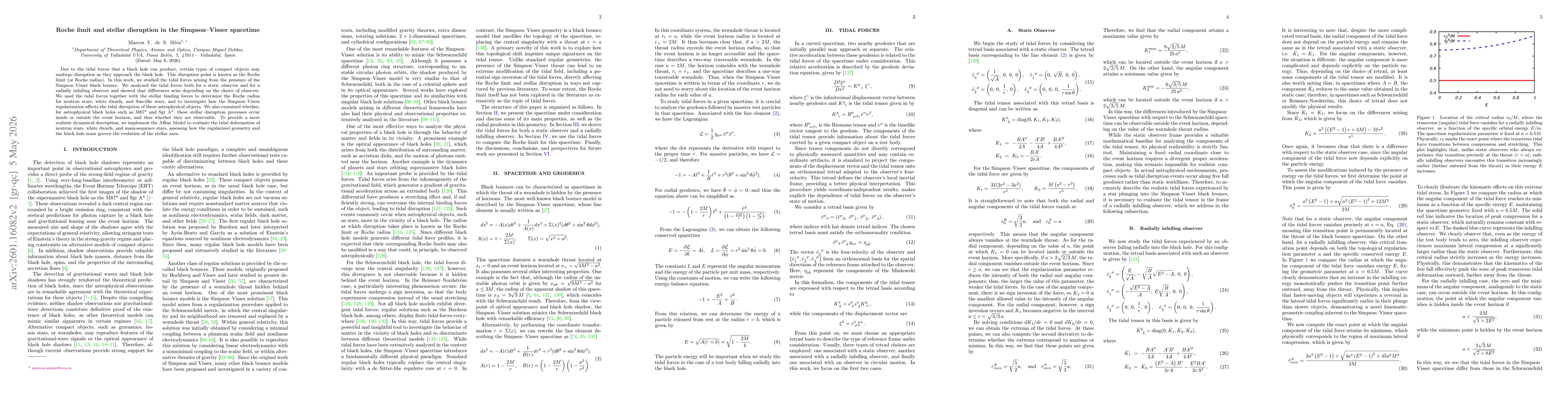 Thumbnail for Roche limit and stellar disruption in the Simpson--Visser spacetime