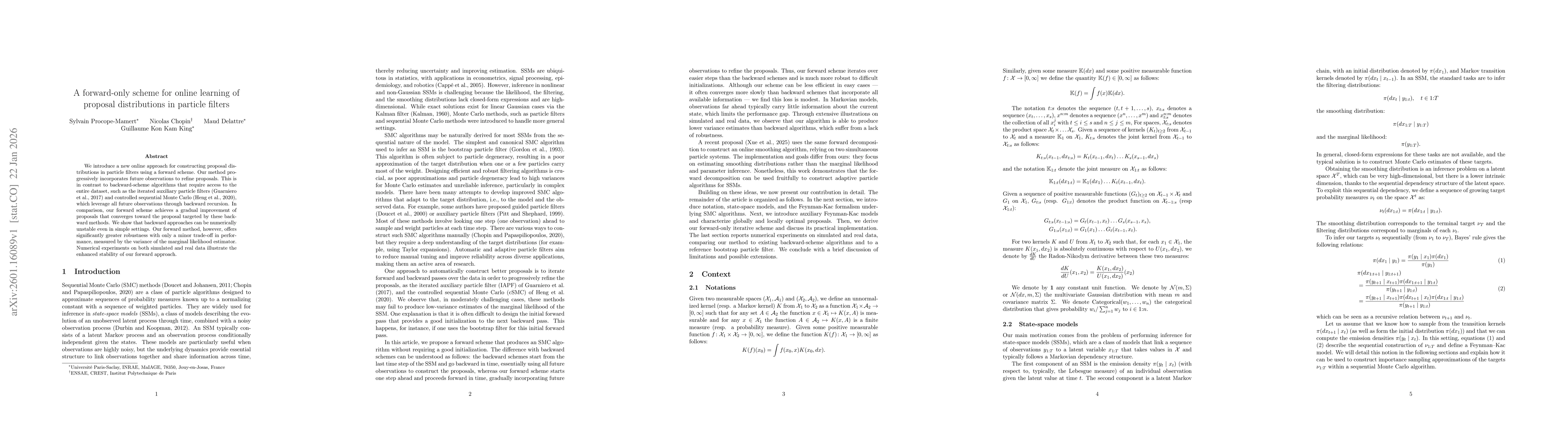 Thumbnail for A forward-only scheme for online learning of proposal distributions in particle filters