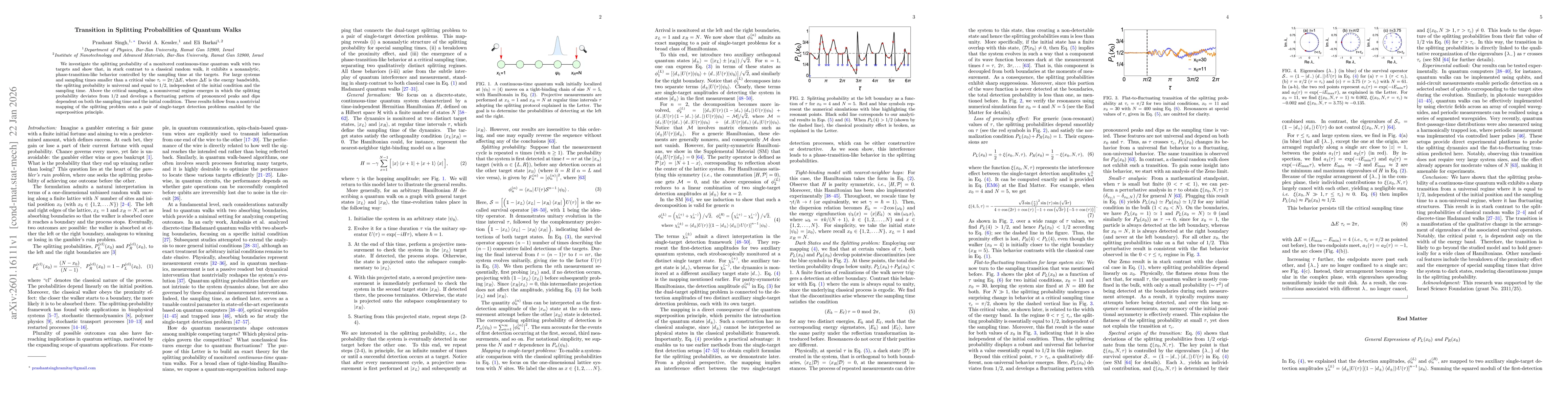 Thumbnail for Transition in Splitting Probabilities of Quantum Walks